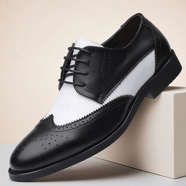 Dress Oxford Shoes with Black and White Men's Brogue