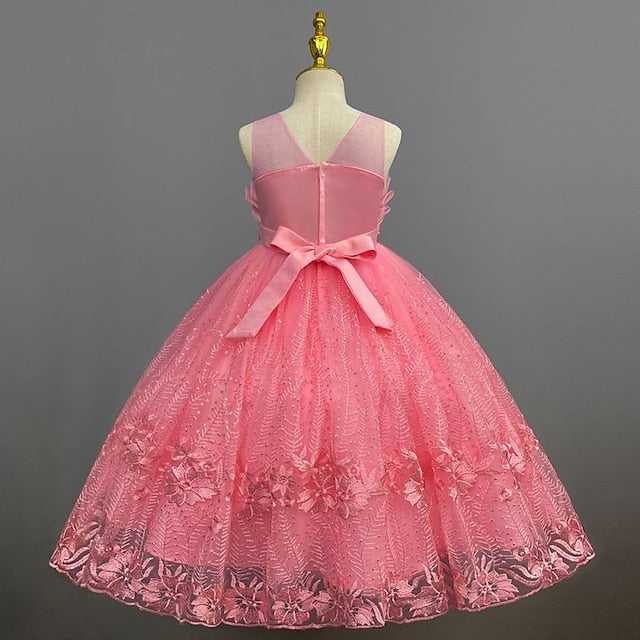 Girl Girls' Solid Flower Kids Dress Colored