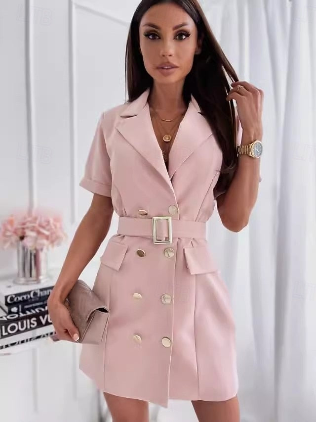 Women's Elegant Dress Mini Dress With Belt Double Breasted