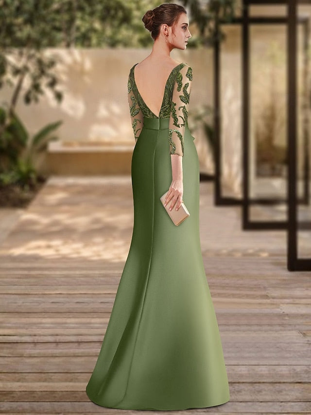 Formal Floor Gown 3/4 Dress Mermaid Evening Elegant Length