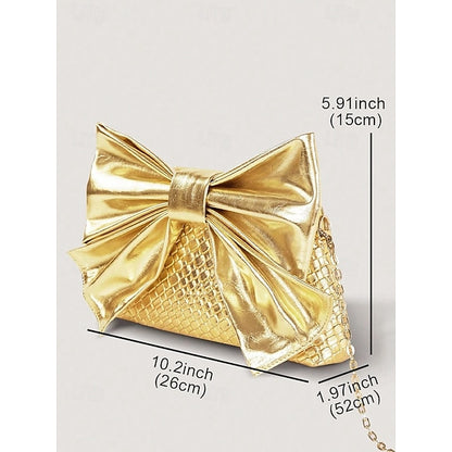 Oversize Kunstleder Tasche Damen Clutch Schleife mit Gold