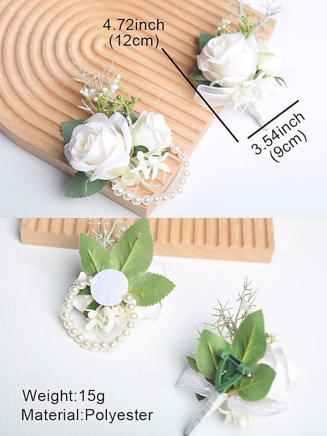 Set Elegant Corsage Wrist Boutonniere Rose – White and