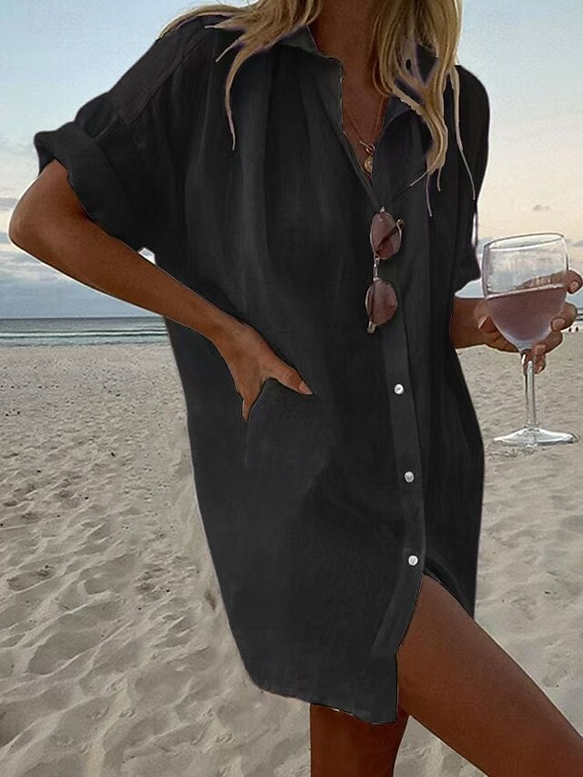 Women's Shirt Cotton Blend Boho Shirt Button Up Plain