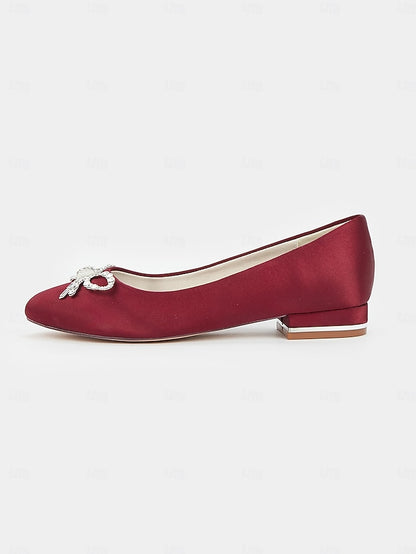 Rhinestone Round-Toe Women's - Embellished Bow Flats