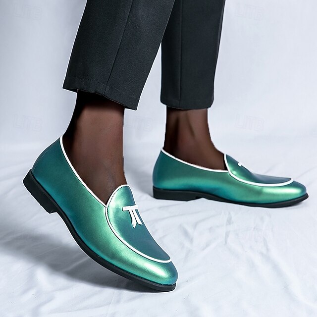 Leather Black Men's Patent Yellow Trim Loafers Faux with