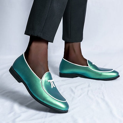 Leather Black Men's Patent Yellow Trim Loafers Faux with