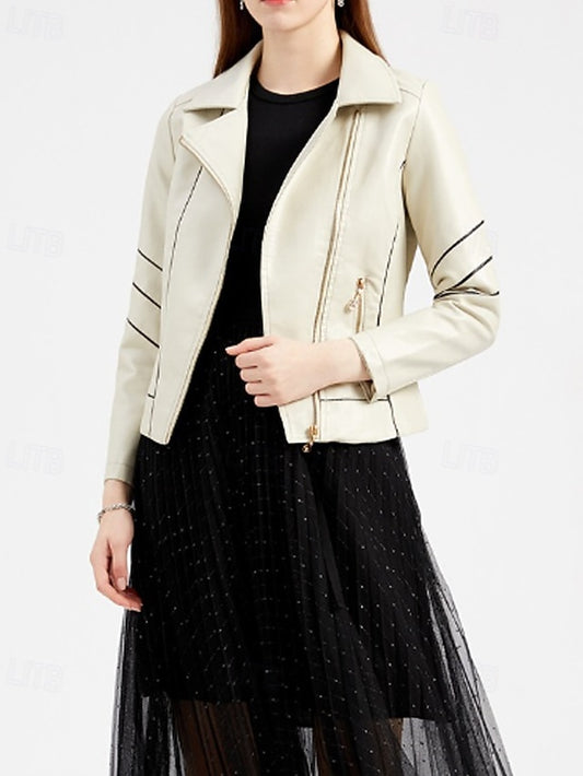 Jacket Pocket Zipper Leather Comfortable Faux Women's