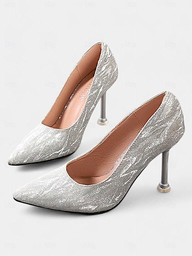 Women's with Glitter Pointed Toe Stiletto Heels Champagne