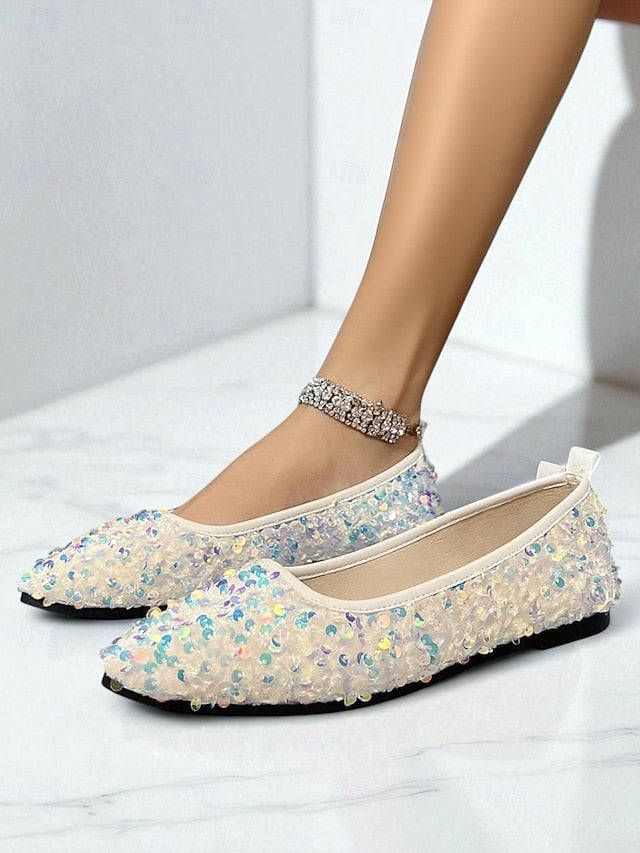Ballet Sequin Women's - Toe Pointed Flats Black Sparkly