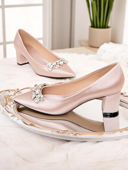 Champagne with Toe Women's Pointed Wedding Pumps Satin