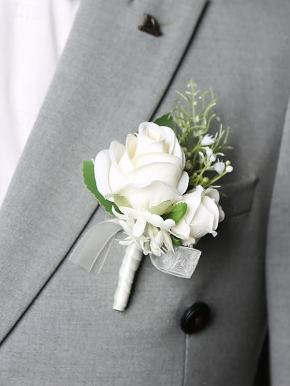 Set Elegant Corsage Wrist Boutonniere Rose – White and