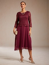 Women's Midi Dress Chiffon Dress Elegant Solid Color 3/4