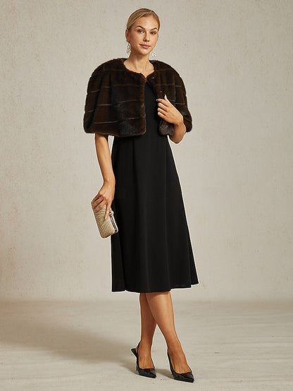 Women's Wrap Formal Faux Cocktail Fur Shrug Party Brown