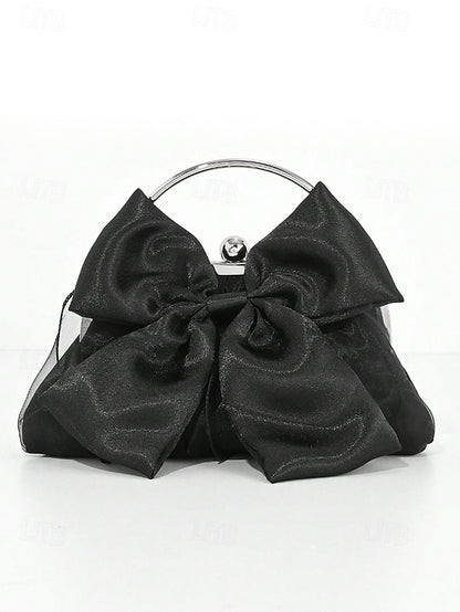 Satin Women's Clutch Evening – Bag Bow Pearl Elegant