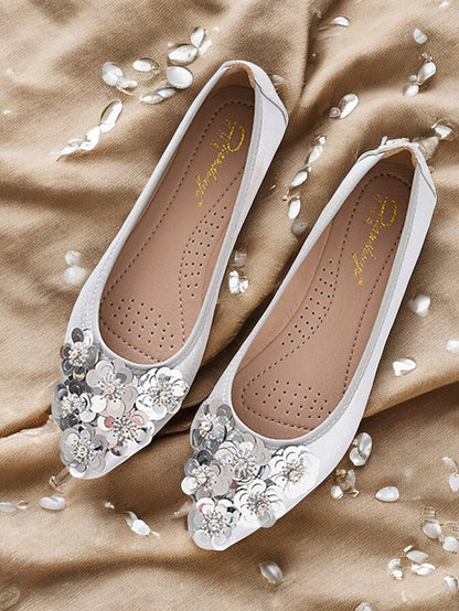 Comfortable Women's Foldable – Floral Flats Embellished