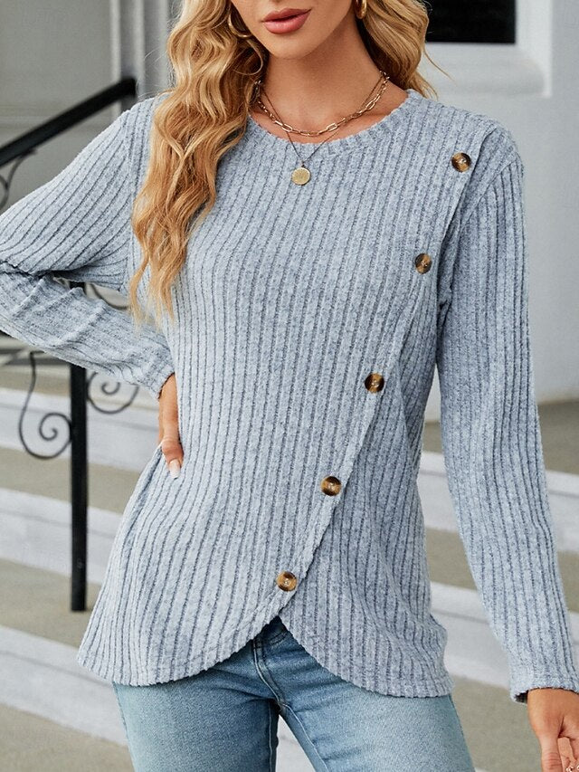 Women's Blouse Solid Color Stylish Casual Long Sleeve Crew