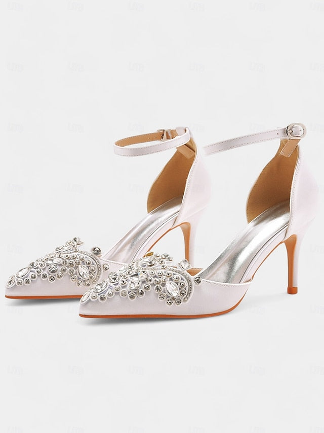 Ankle Emerald Strap Women's Green Heels Pointed Satin –