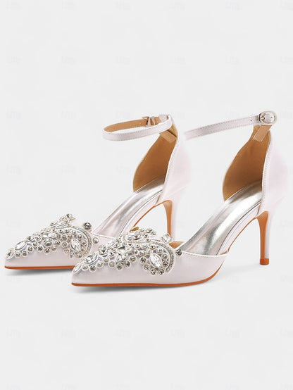 Ankle Emerald Strap Women's Green Heels Pointed Satin –