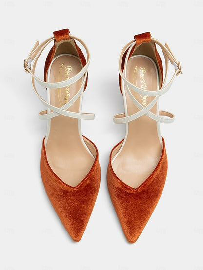 Strap Women's Heels Ankle Suede Two-Tone - Elegant Chic