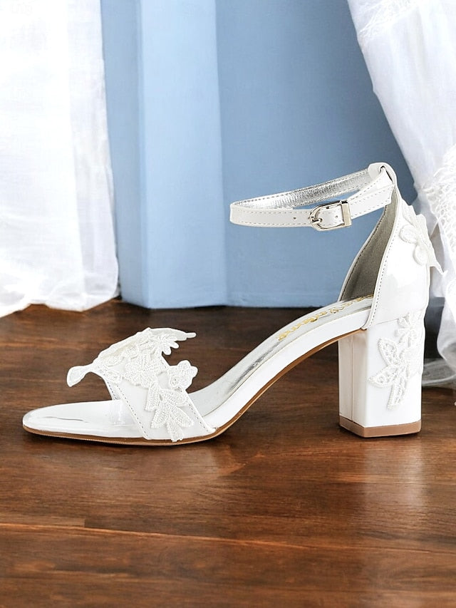Bridal Women for with Strap Heels - White Lace Ankle Open-Toe