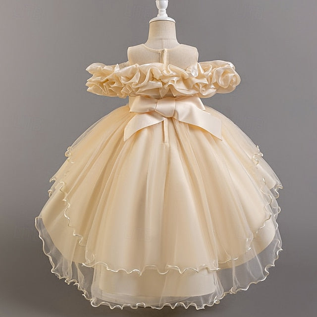 Dress Wedding Sleeve Girls' Kids Short Flower Floral Party