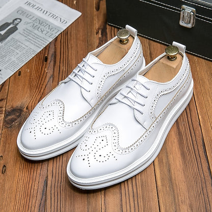Brogue Stylish Derby Men's Shoes White Lace-Up - Leather
