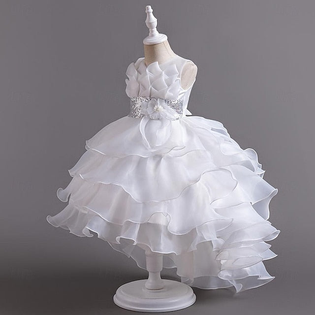 Flower Party Color Kids Solid Dress Girls' Sequin