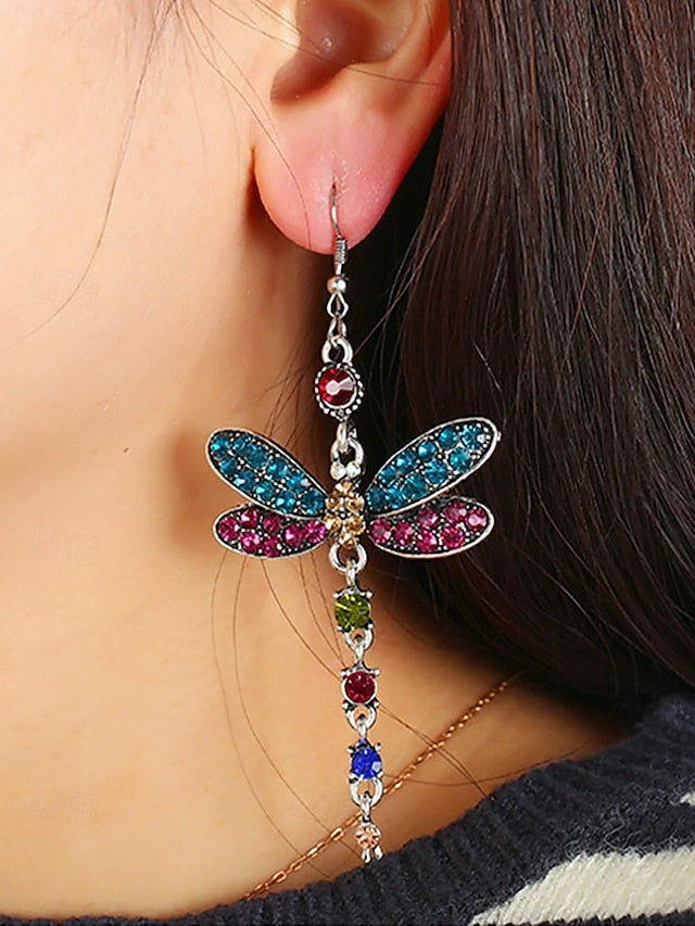 – Colorful Earrings Dragonfly Vintage Crystal Style