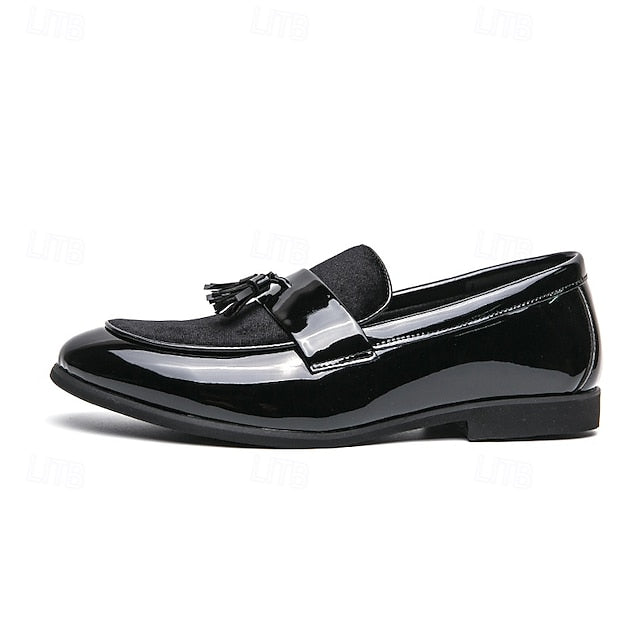 Men's Loafers Velvet Black Tassel Patent Leather – Faux