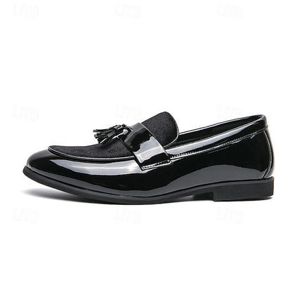 Men's Loafers Velvet Black Tassel Patent Leather – Faux