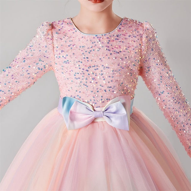 Kids Girls' Party Flower Long Color Girl Solid Dress