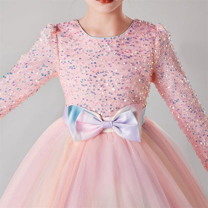 Kids Girls' Party Flower Long Color Girl Solid Dress