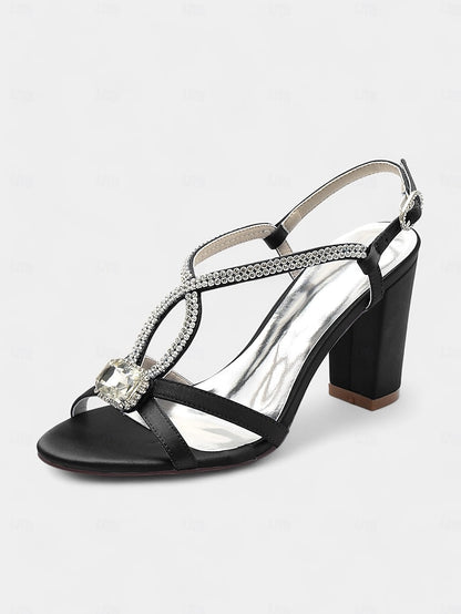 Blue Women's Rhinestone Royal – Sandals Elegant Satin