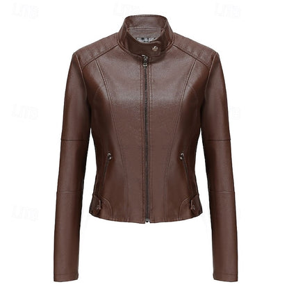 Faux Comfortable Women's Jacket Pocket Zipper Leather