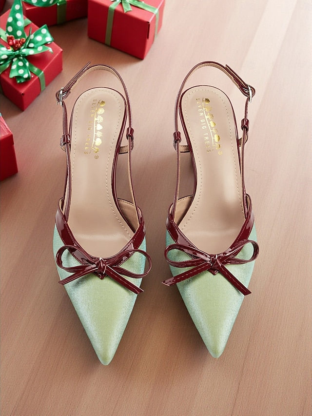- Red Stiletto Women's Slingback Pointed Heels Green and