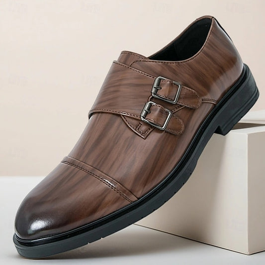 Shoes Faux Monk – Men's Strap Leather Double Dress Brown