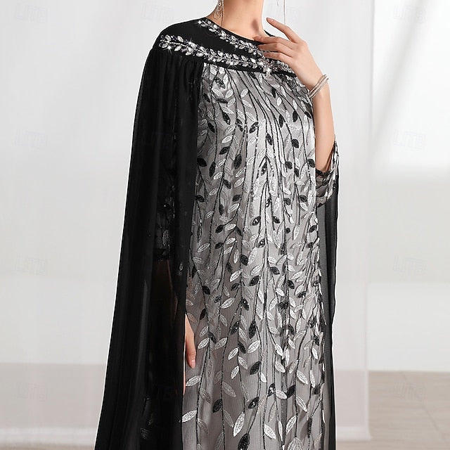 Neck Dress A-Line the Bride Cape Elegant of Mother Crew