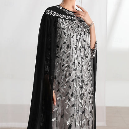 Neck Dress A-Line the Bride Cape Elegant of Mother Crew