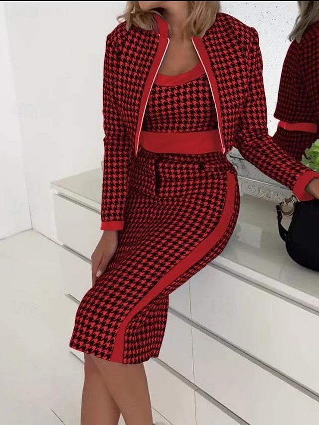 Women's Dress Set Sheath Dress Elegant Houndstooth Print