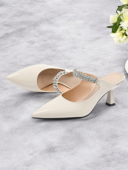 Heeled Embellished Slip-On Pointed-Toe Women's Rhinestone