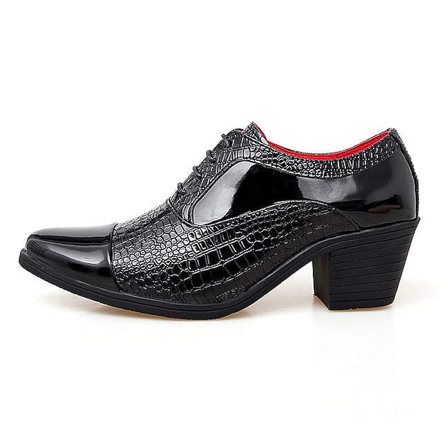 Men's Black Crocodile Leather Faux Patent Oxford Pattern