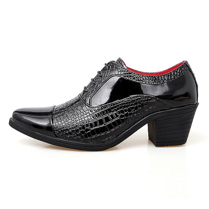 Men's Black Crocodile Leather Faux Patent Oxford Pattern