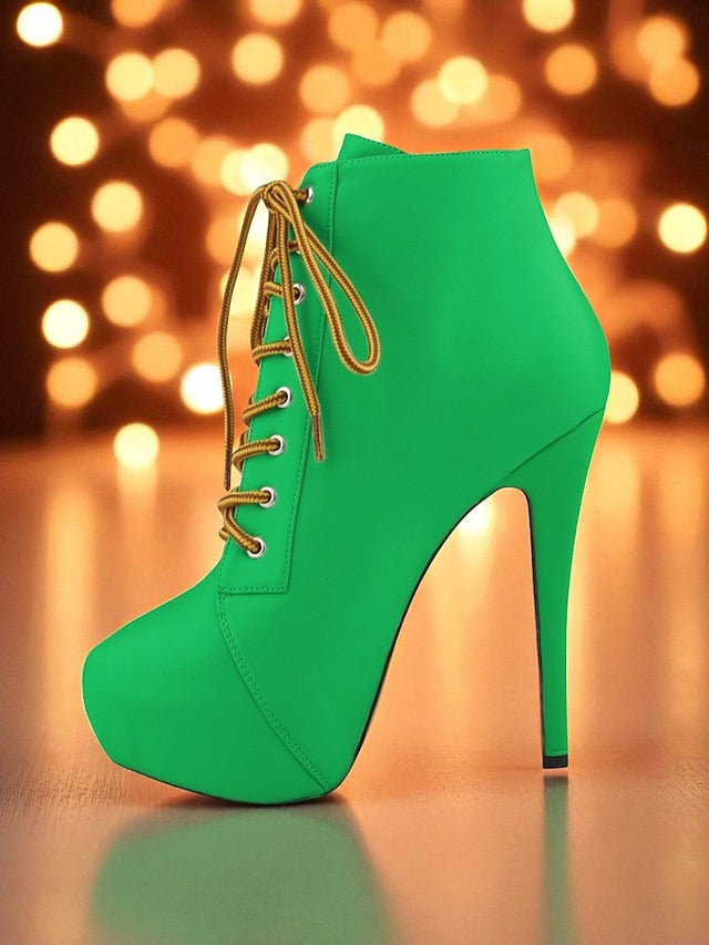 Boots Platform Beige Ankle - Women's Lace-Up Leather Faux