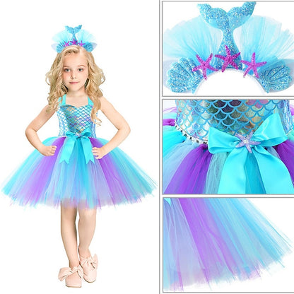 Little Girl Ariel Mermaid Tail Aqua Princess Flower