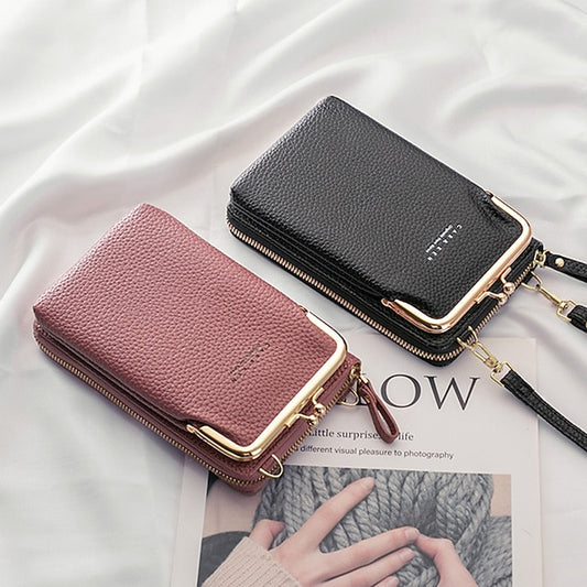Tasche Gold Damen Kunstleder mit Rahmen Schwarz Crossbody