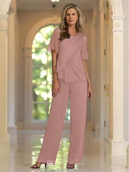 of Dress the Mother Two Piece Elegant Crew Neck Pantsuit Bride