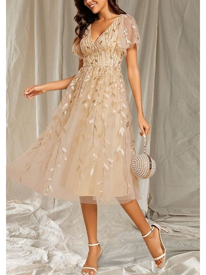 Guest Neck Bride of V Dress Elegant Wedding the Mother A-Line