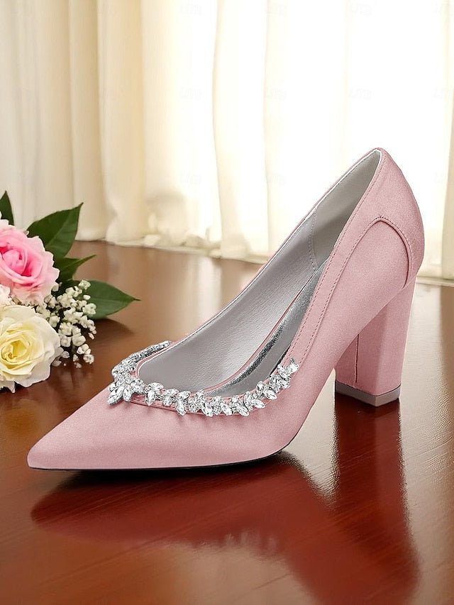 Heel Pink Pumps Women's Wedding Satin Block