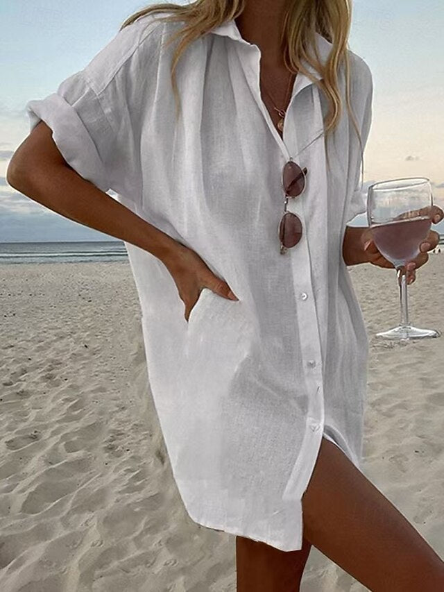 Women's Shirt Cotton Blend Boho Shirt Button Up Plain