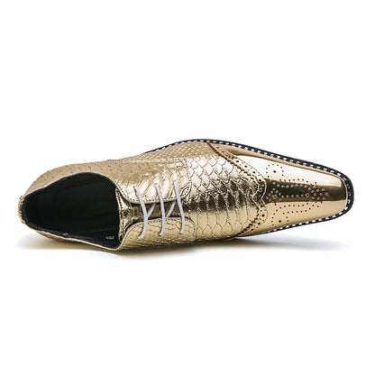 Men's – Oxford Faux Metallic Gold Shoes Shiny